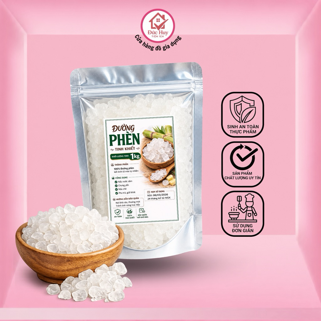 Đường Phèn [1000g] Trắng Tinh Luyện, Nguyên Chất Ngọt Thanh