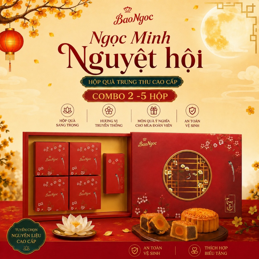 Combo 2-5 hộp 4 bánh 1 trà bánh trung thu cao cấp Bảo Ngọc 80g/bánh
