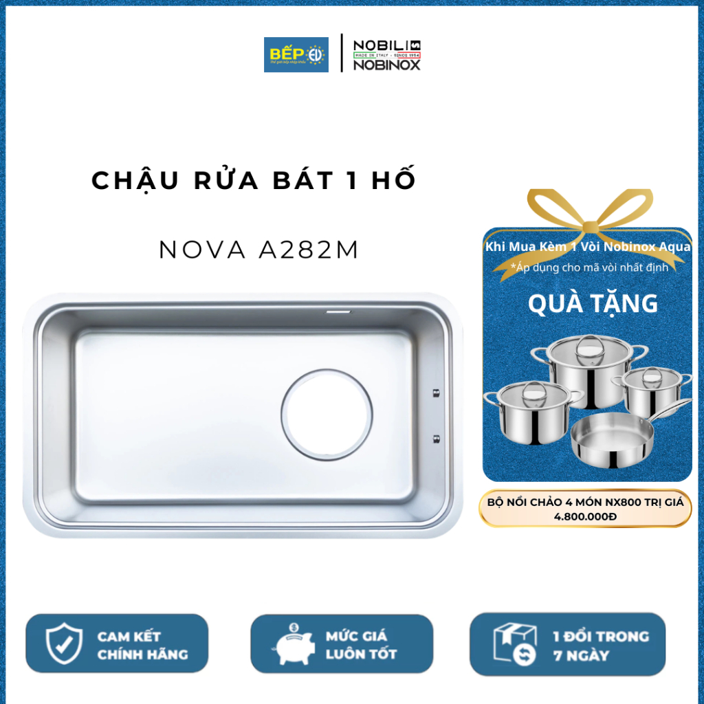CHẬU RỬA BÁT 1 HỐ NOBINOX NOVA A282M ( TẶNG bộ nồi 4 món NOBINOX PLANUM NX800 khi MUA kèm vòi AQUA )