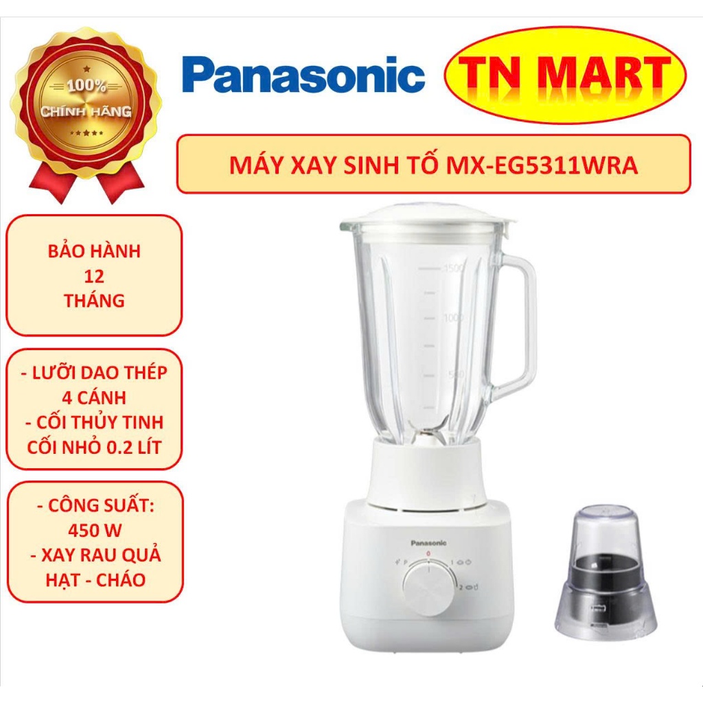 Máy xay sinh tố Panasonic MX-EG5311KRA & MX-EG5311WRA cối thủy tinh, công suất 450W, chính hãng, bảo