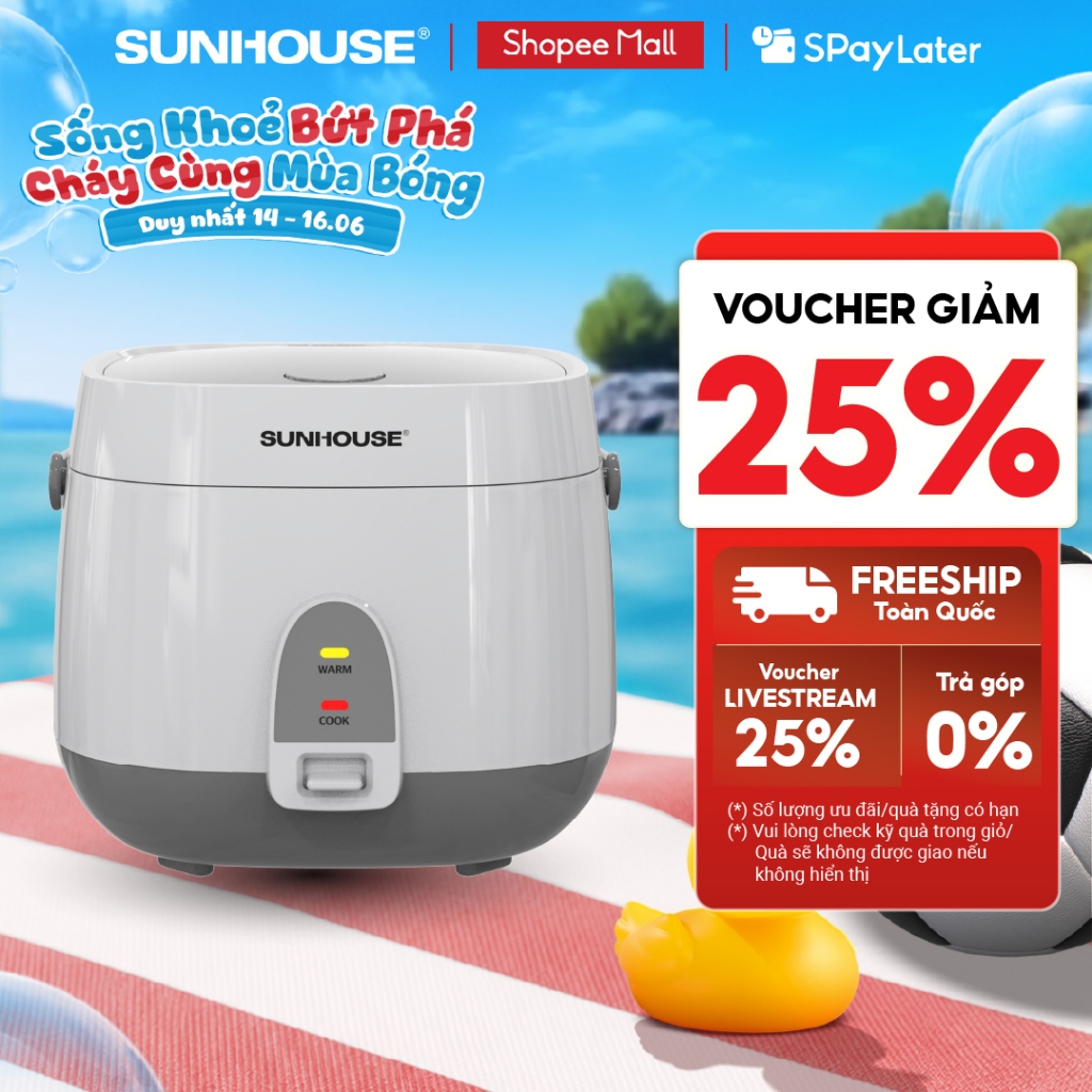 Nồi cơm điện 1.8L Sunhouse SHD8611- Lòng nồi: 1mm, chống dính 2 lớp vân đá, 4-6 người dùng - Sản xuất tại Việt Nam
