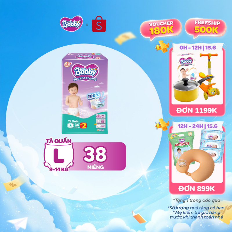 [TẶNG MIẾNG NGẪU NHIÊN] Tã quần Bobby Siêu Khô Thoáng - 100% Thoáng Khí Jumbo S46/M42/L36/XL32/XXL28