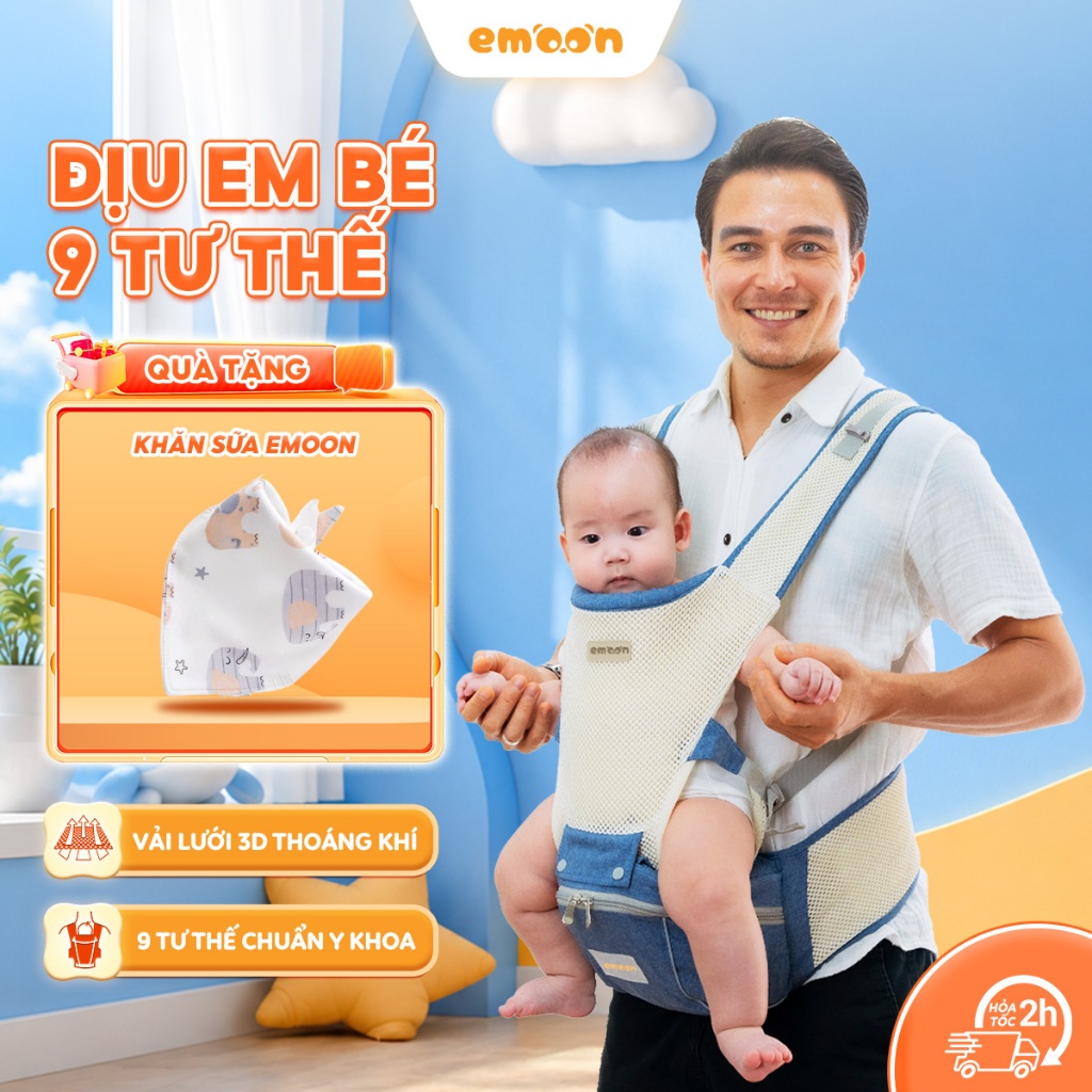 Địu em bé Emoon đa năng 9 tư thế chống gù trợ lực tối đa cho bé từ 0-3 tuổi