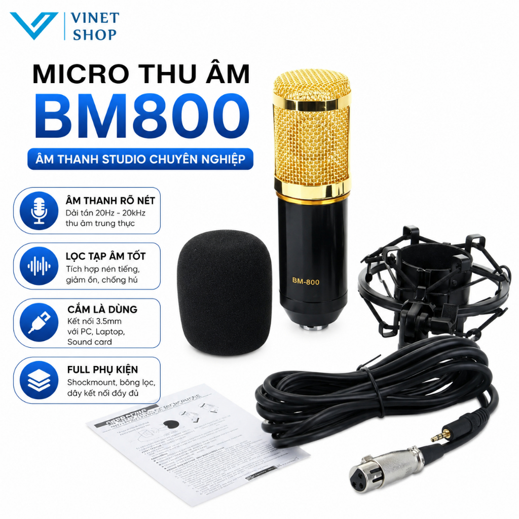 Micro Thu Âm Livestream BM800 Mic Hát Livestream Karaoke, Micro Thu Âm Để Bàn Cho PC Laptop Sound Ca