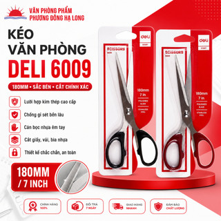 Kéo Văn Phòng Deli 6009 180mm Lưỡi Thép Sắc Bén Chính Hãng