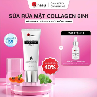 Sữa Rửa Mặt KIHASU Collagen 6in1 Dạng Gel Sáng Da Dưỡng Ẩm Làm Sạch Cho Da Khô Nhạy Cảm