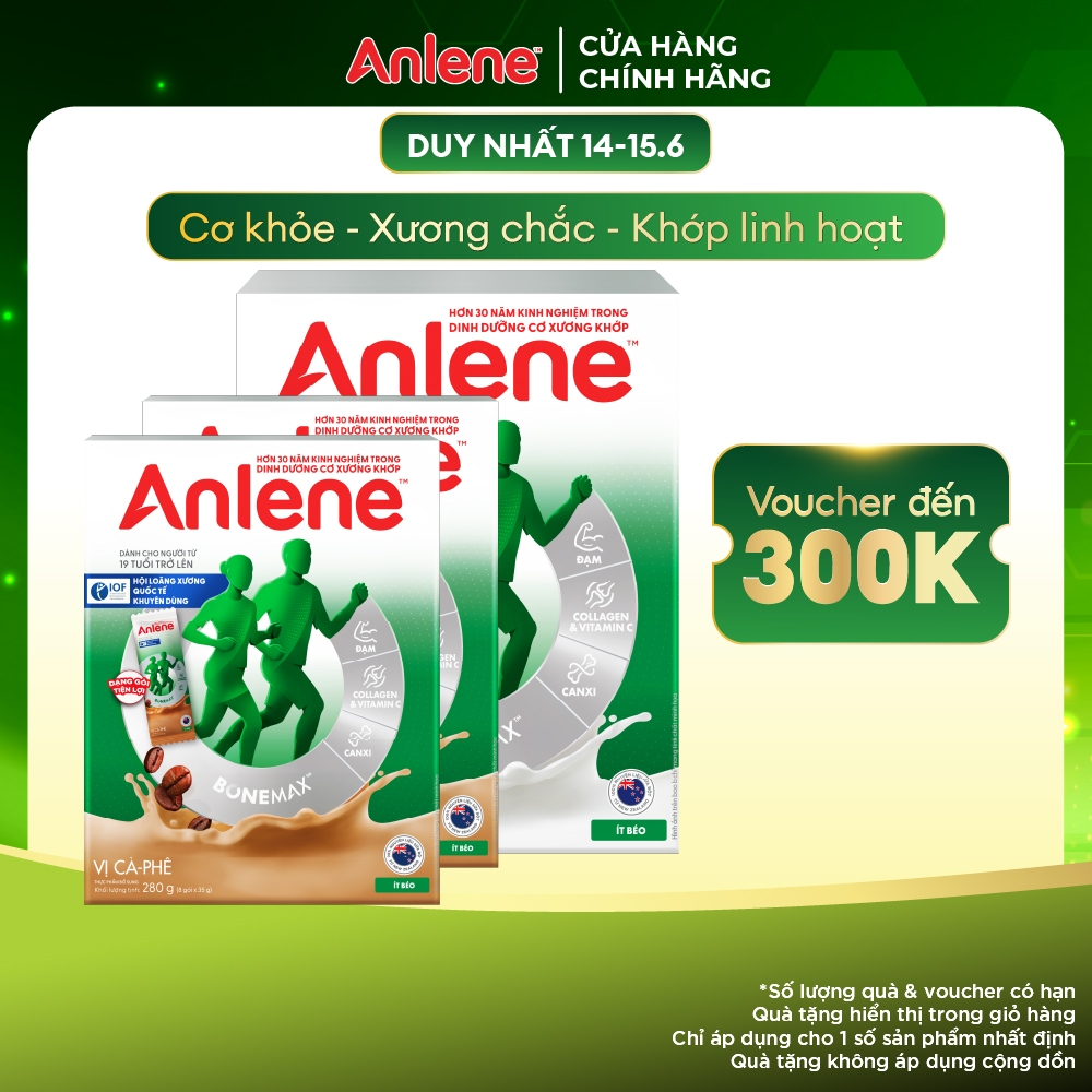 Combo 1 hộp Sữa Bột Anlene Gold Movepro Hương Vanilla 1,2Kg + 2 hộp Sữa Bột Anlene hương Cà phê hộp 