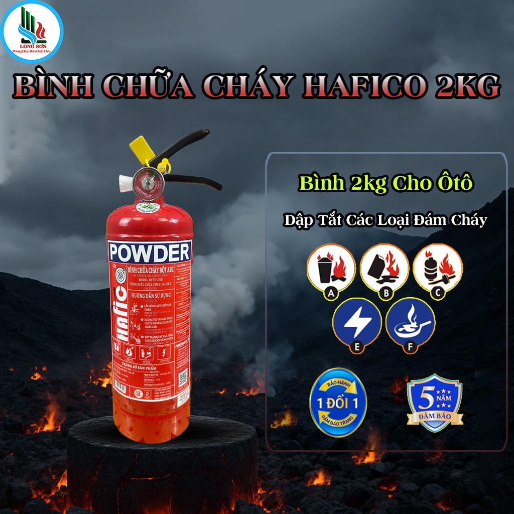 Bình chữa cháy bột ABC 2kg HAFICO có tem kiểm định chuẩn PCCC.