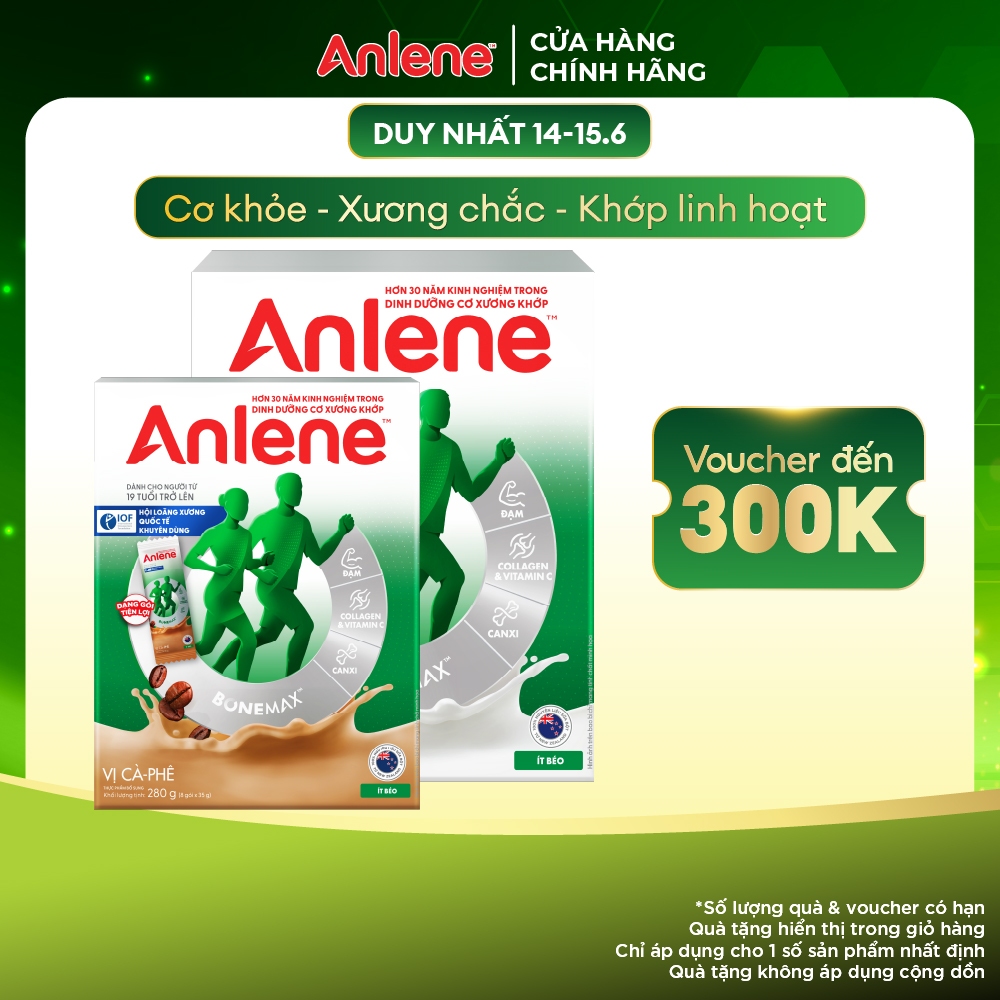 Combo 1 hộp Sữa Bột Anlene Gold Movepro Hương Vanilla 1,2Kg + 1 hộp Sữa Bột Anlene hương Cà phê hộp 