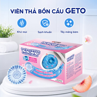 Viên Sạch Bồn Cầu Geto Hương Đào viên thả bồn cầu tẩy sạch mảng bám, khử mùi diệt vi khuẩn 50G/gói