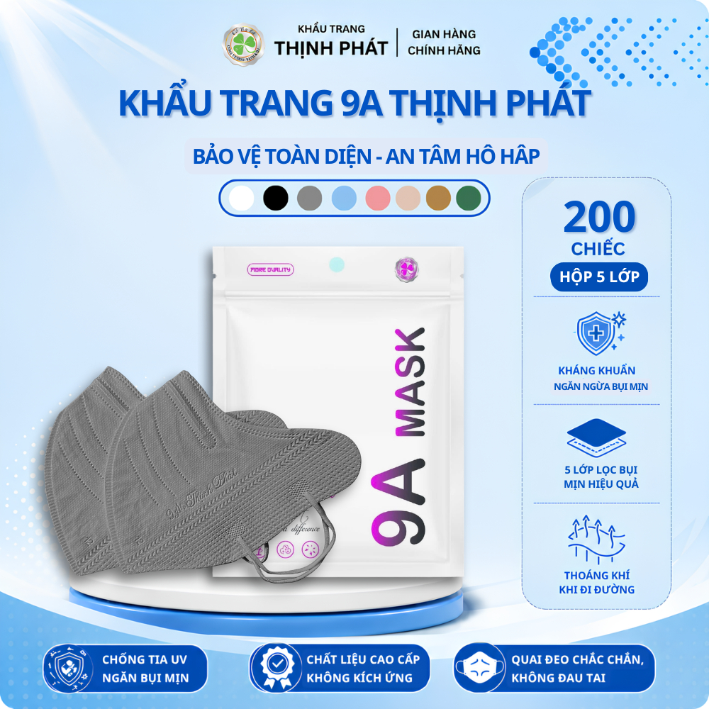 Khẩu trang 9A chống nắng Thịnh Phát, 5 lớp dày dặn, size to, khẩu trang chống tia UV