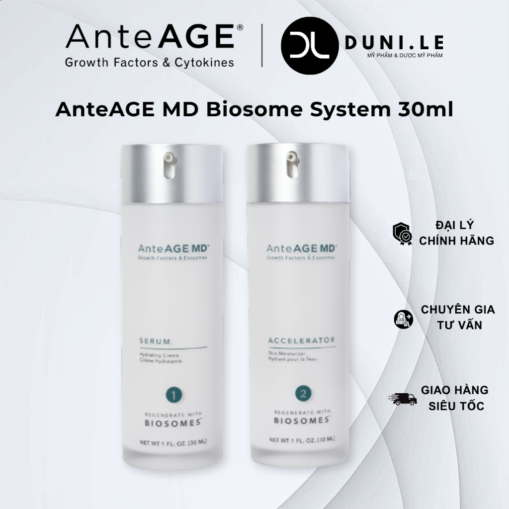 Bộ Đôi Sản Phẩm AnteAGE® MD Biosome System, MD Serum 30ml Và MD Accelerator hỗ trợ trẻ hóa, phục hồi