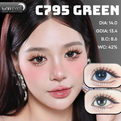 [6 tháng] Lens mắt C795 Green màu xanh đen, có viền tự nhiên, size nhỏ - thương hiệu LUNA EYES