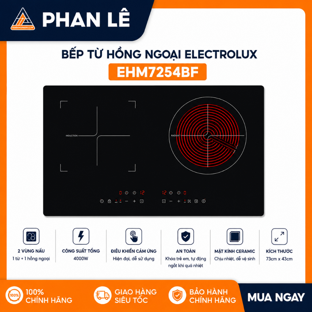 Bếp từ kết hợp hồng ngoại lắp âm Electrolux ​EHM7254BF 4000W