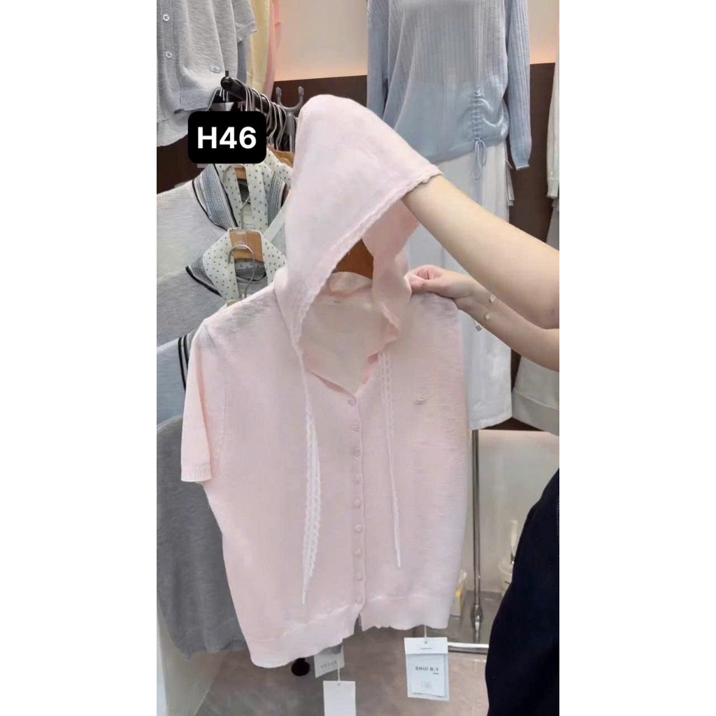 H46 ÁO THUN GIẤY CÓ MŨ PHỐI REN