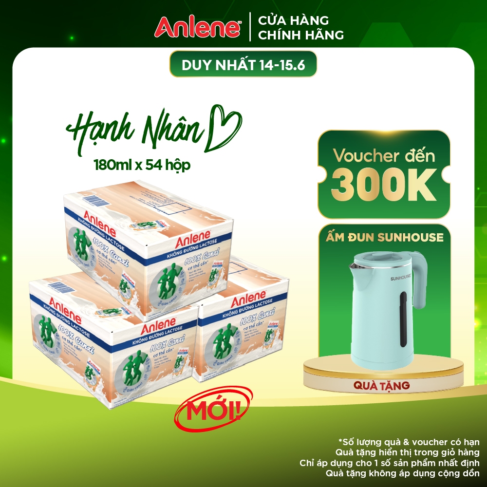Combo 3 thùng 54 hộp sữa Anlene không đường Lactose vị hạnh nhân (18 x 180ml)