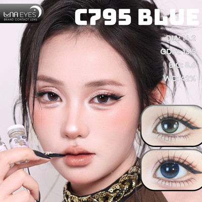 [6 tháng] Lens mắt C795 Blue màu xanh loang tự nhiên, có viền, size vừa - thương hiệu LUNA EYES