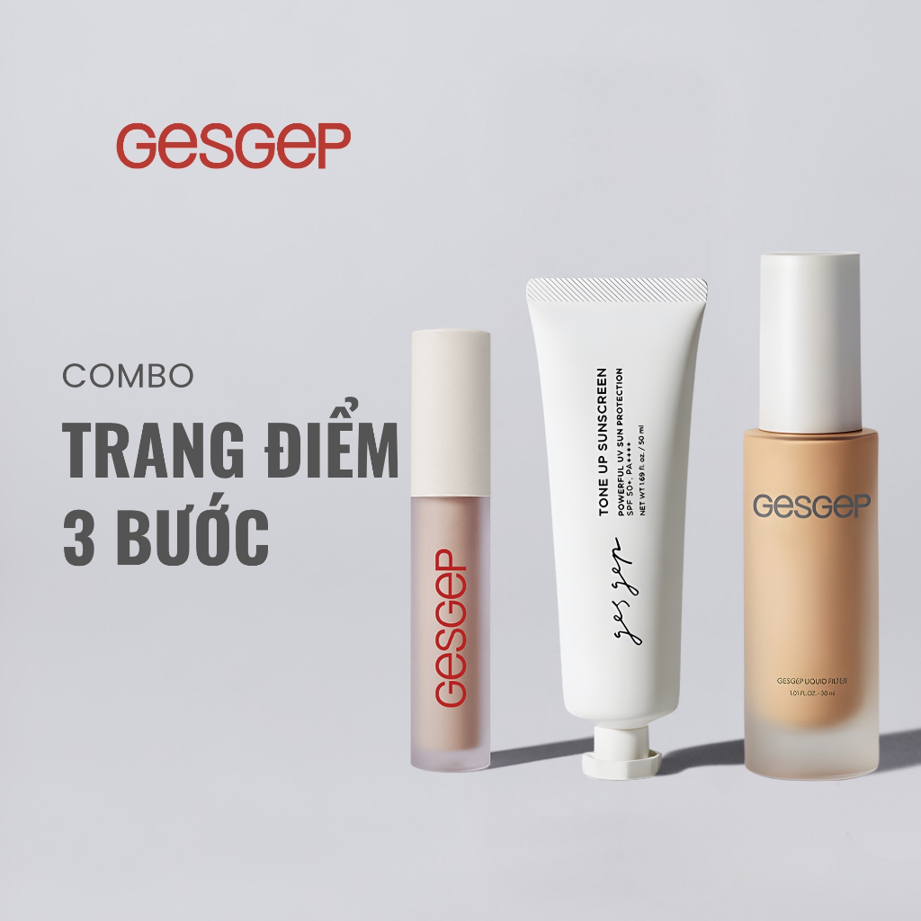 [Combo trang điểm 3 bước nhà Gesgep]Kem chống nắng Tone up Sunscreen, nền Liquid Filter, che khuyết 