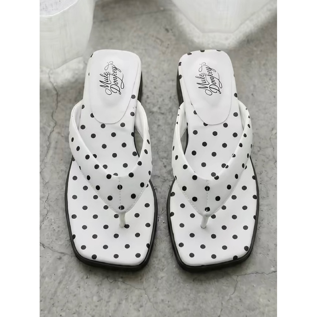 Dép kẹp đế xuồng Mule Donkey phom Ballerina Dots
