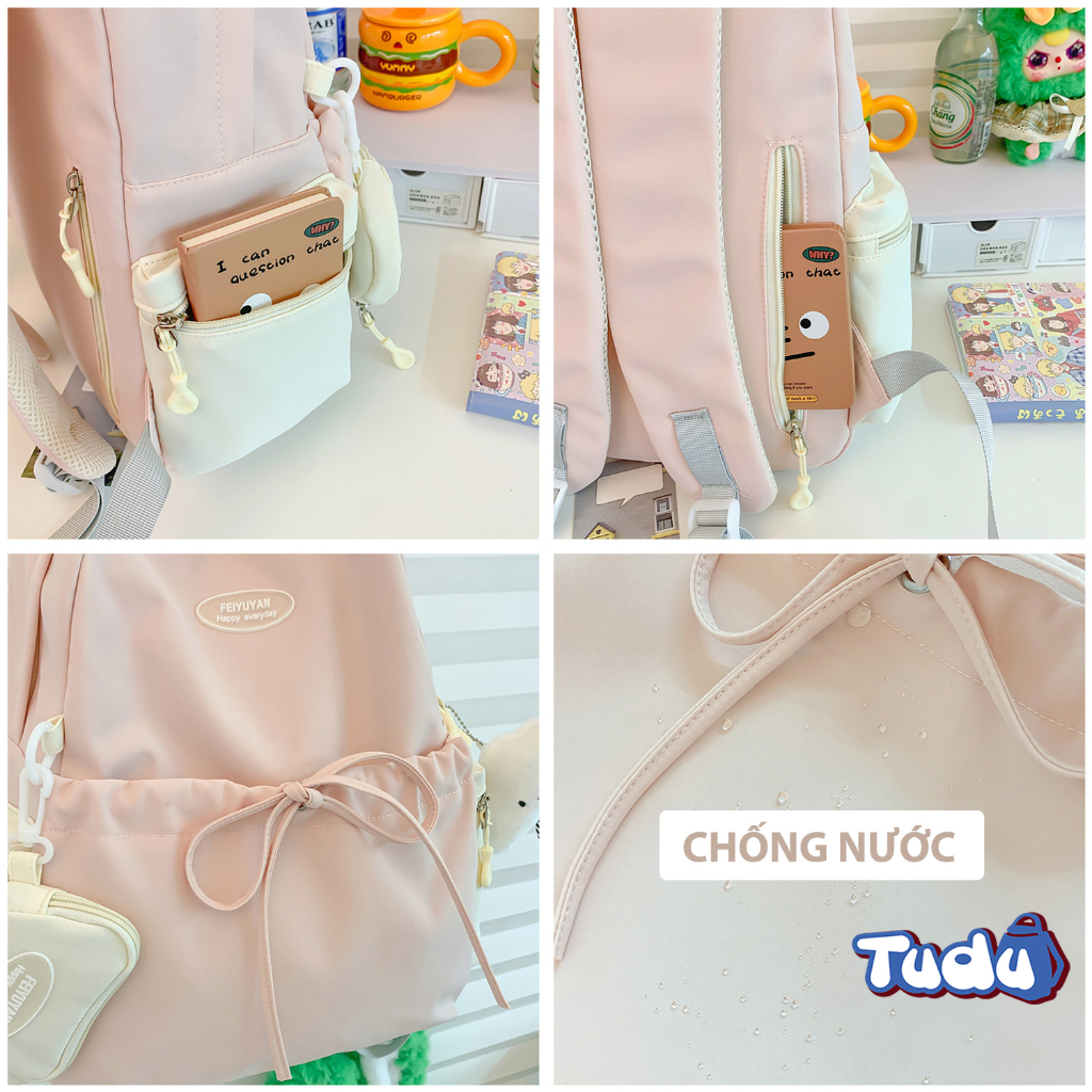Balo nữ đẹp Tudu Phong cách thời trang Hàn Quốc đơn giản màu trơn, Ba Lô Đi Học vải chống nước CN014 | BigBuy360 - bigbuy360.vn