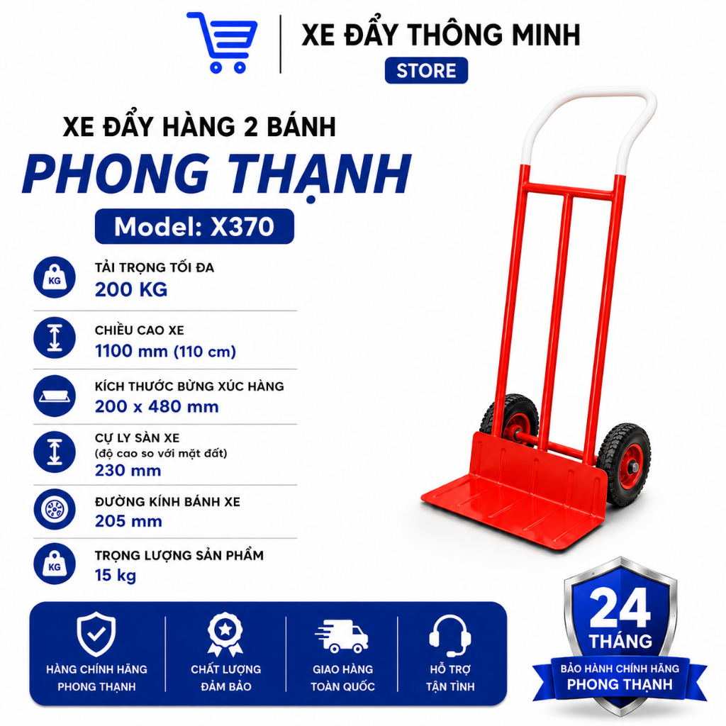 Xe đẩy hàng 2 bánh Phong Thạnh X370 Tải trọng 200KG