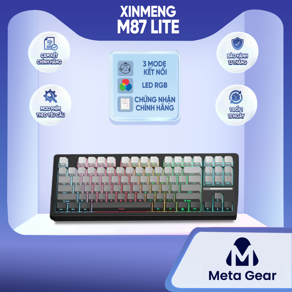 Bàn phím cơ Xinmeng M87 Lite - Bàn phím cơ layout TKL,  Led RGB, Pin 5000mAH, Bàn phím Hotswap 3 mod