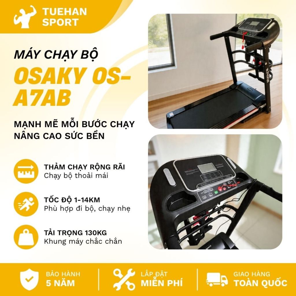 Máy chạy bộ Sport A7AB – Động cơ AC 4.5HP, tốc độ 20km/h, màn hình LED 15.6 inch, tải 180kg