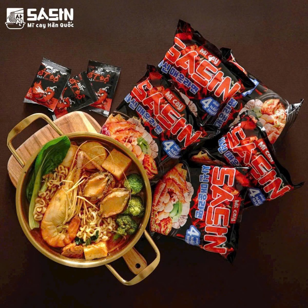 [Combo 5 gói ] MÌ CAY SASIN VỊ KIM CHI - Tặng kèm 5 gói ớt độ