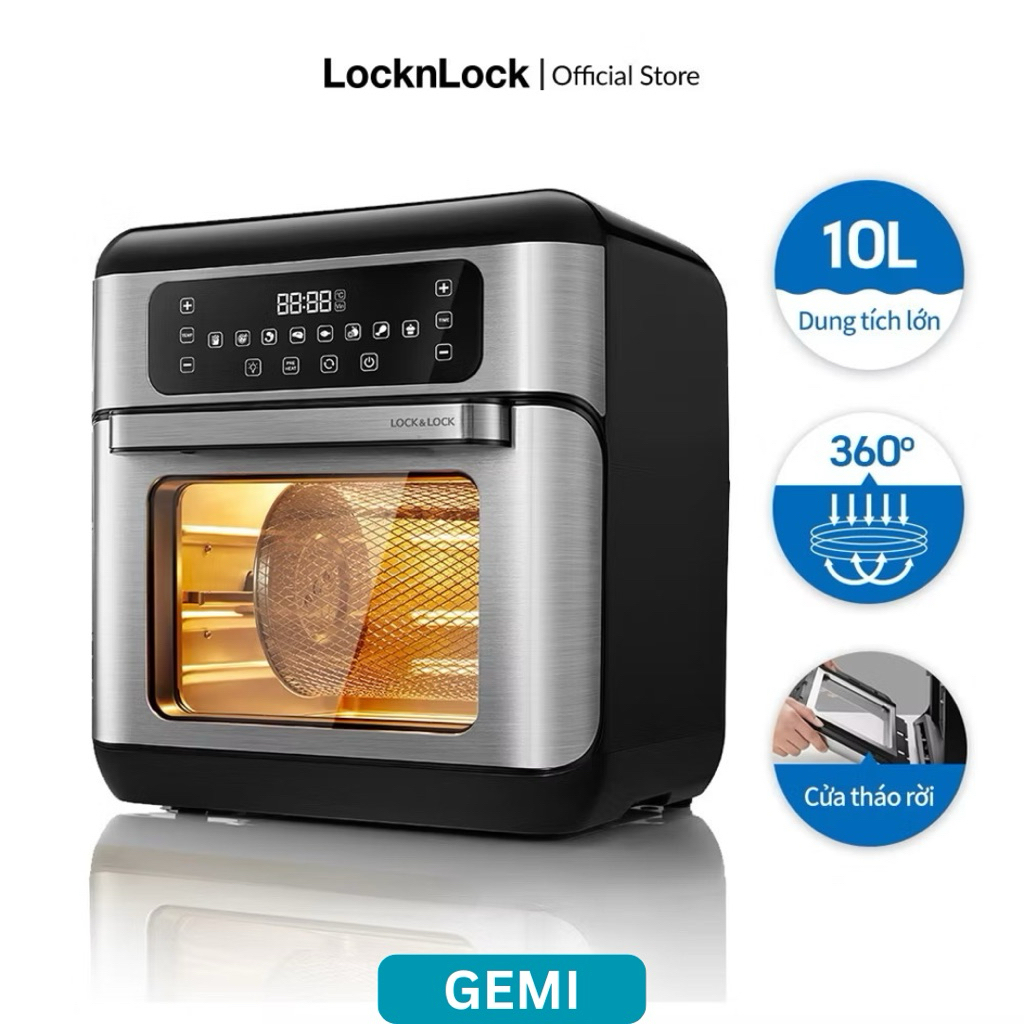 Lò Nướng Chân Không Điện Tử LocknLock Digital Air Fryer Oven 10L EJF291BLK - Màu Đen - Gemi