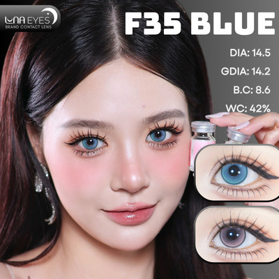 [6 tháng] Lens mắt F35 Blue màu xanh sáng có viền nổi bật, size lớn - thương hiệu LUNA EYES