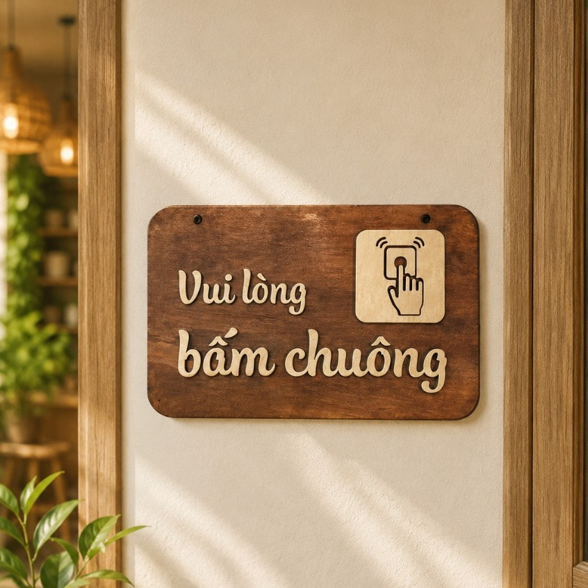 Bảng treo cửa “VUI LÒNG BẤM CHUÔNG” đơn giản, sang trọng, biển gỗ decor trang trí.𝐋𝐚̂𝐦 𝐌𝐨̣̂𝐜 𝐃𝐞𝐜𝐨𝐫