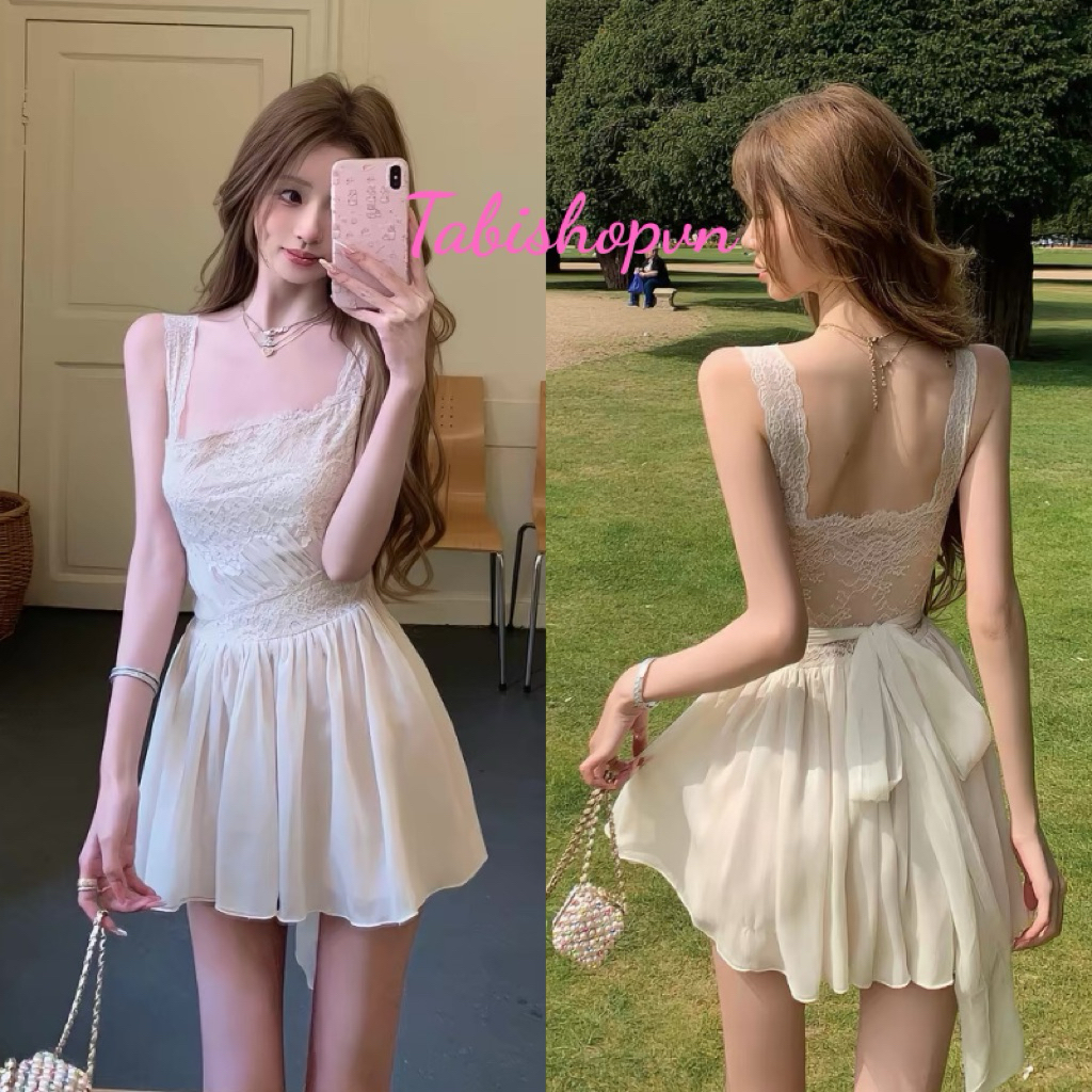 Đầm nữ 2 dây cổ vuông phối ren TABISHOP Váy xoè công chúa mặc đi tiệc đi chơi đi biển(349)