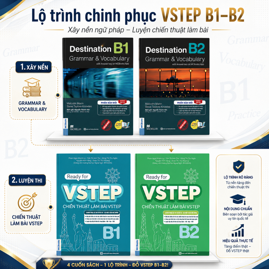 Sách Luyện Thi VSTEP & Destination B1 B2 | Ready For VSTEP B1, B2 + Grammar & Vocabulary | MCBooks