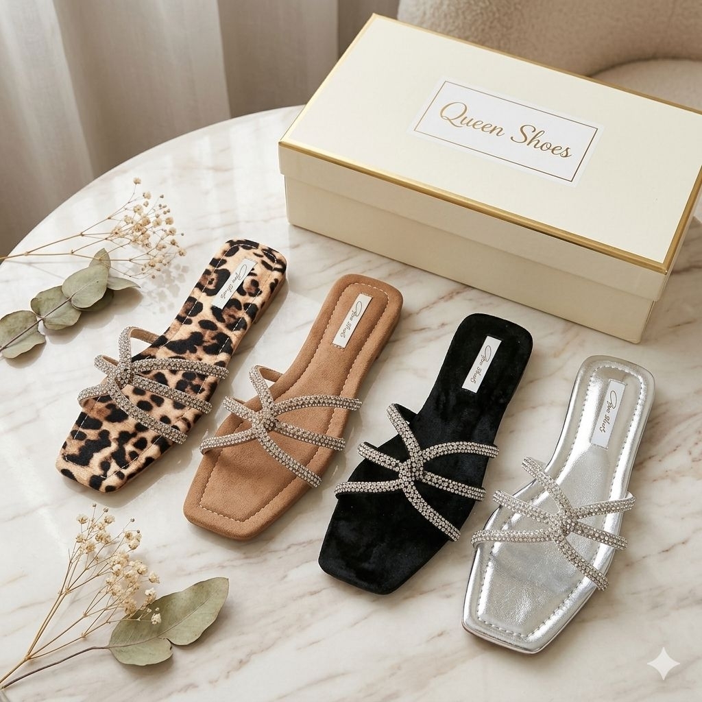 Queen shoes - Dép Lê Nữ Đính Đá Hột Xoàn Lấp La Lấp Lánh