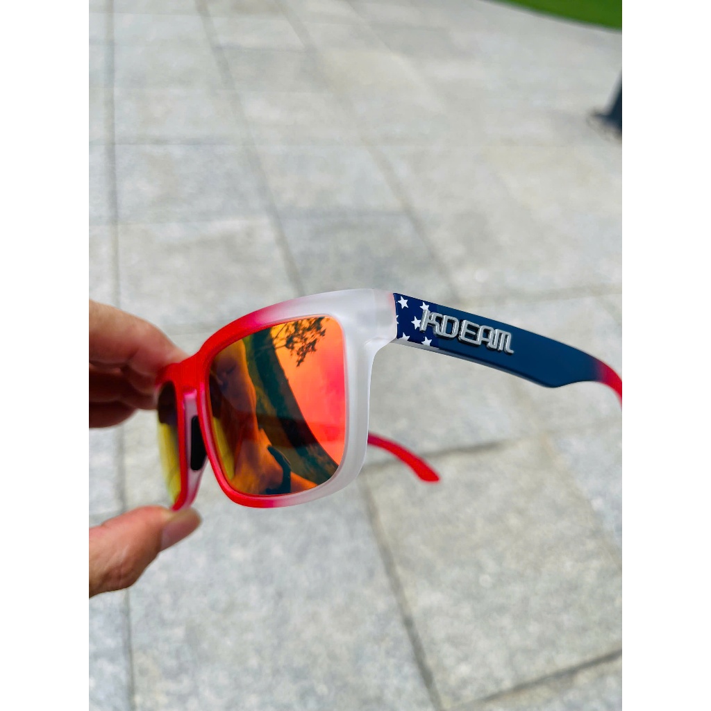 MẠNG HỎA THỔ Kính MÁT KDEAM KD332 Polarized UV400 - Gọng Họa Tiết Cờ Mỹ Tròng Tráng Gương Đỏ Cam