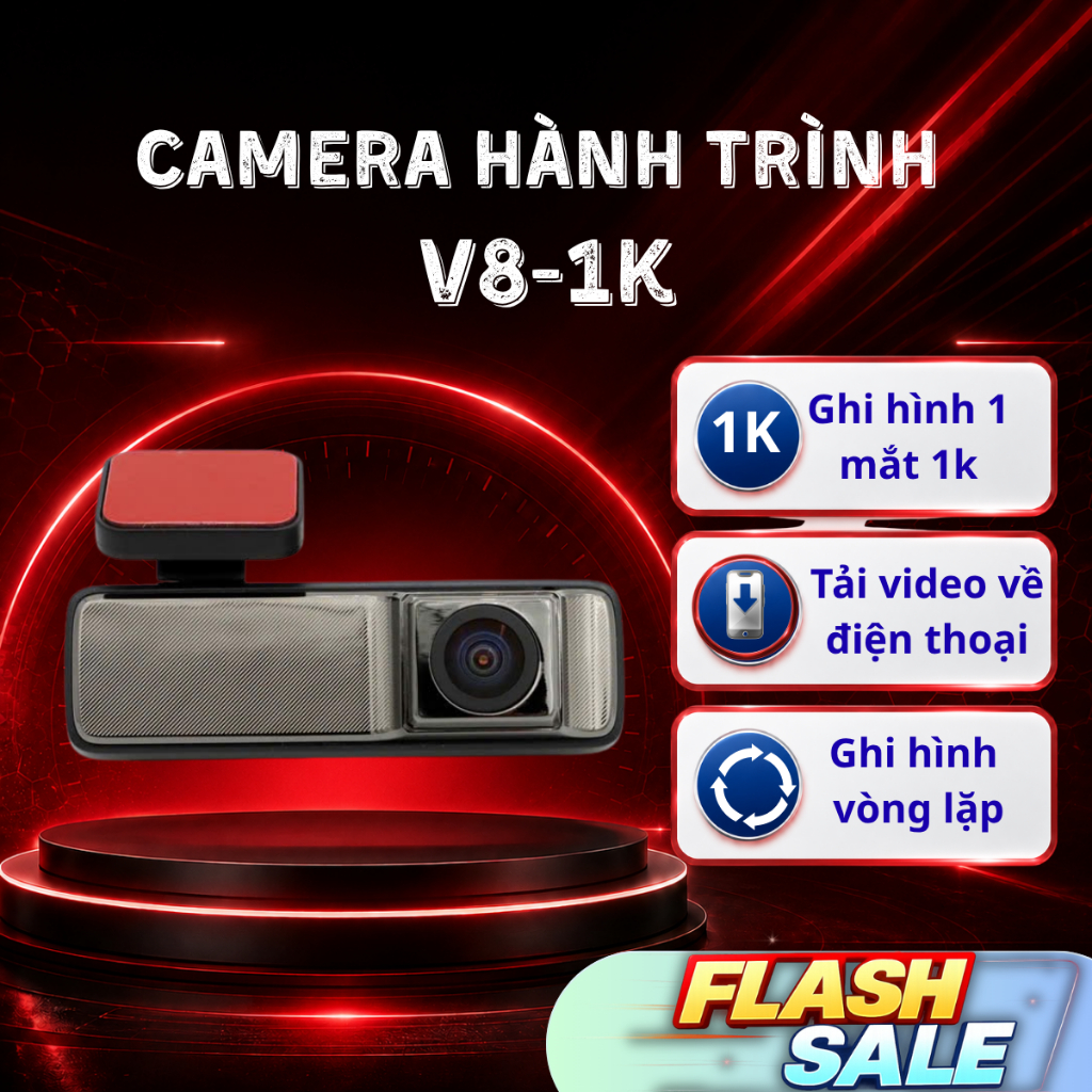 Camera Hành Trình Ô Tô CarCam Pro V8-1K Nhỏ Gọn Ẩn Kính Ghi Hình 1K Kết Nối Wifi Tải Video Về Điện T