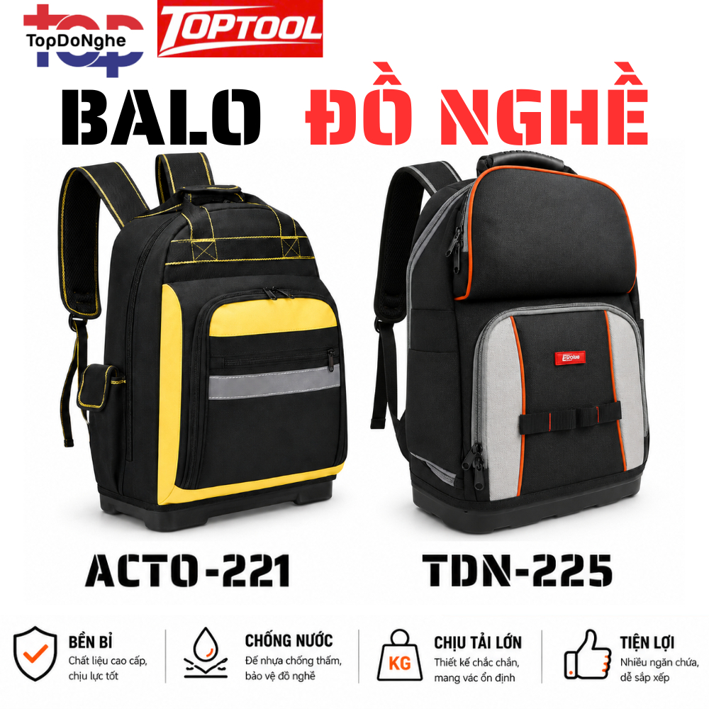 Balo Đựng Đồ Nghề Top Đồ Nghề Top Tool TDN-225 ACTO 221 VẢI 1680D Đế Nhựa Chống Nước Cho Thợ Điện Kỹ