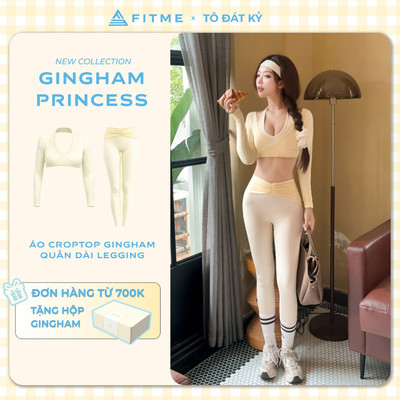 Bộ đồ tập gym pilates yoga nữ Fitme SL áo croptop Starlet vàng pastel phối quần legging Aura tôn dáng co giãn thoải mái