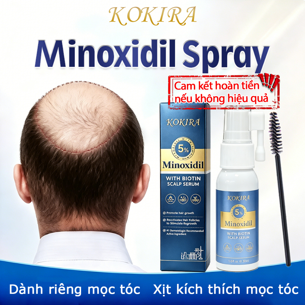 KOKIRA minoxidil 5% xịt mọc tóc 30ML 5% Ngăn Rụng, Hói Và Mọc Tóc kích mọc tóc