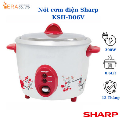 Nồi Cơm Điện Nắp Rời Sharp KSH-D06V, Dung Tích 0.6Lít, Hàng Chính Hãng Bảo Hành 12 Tháng