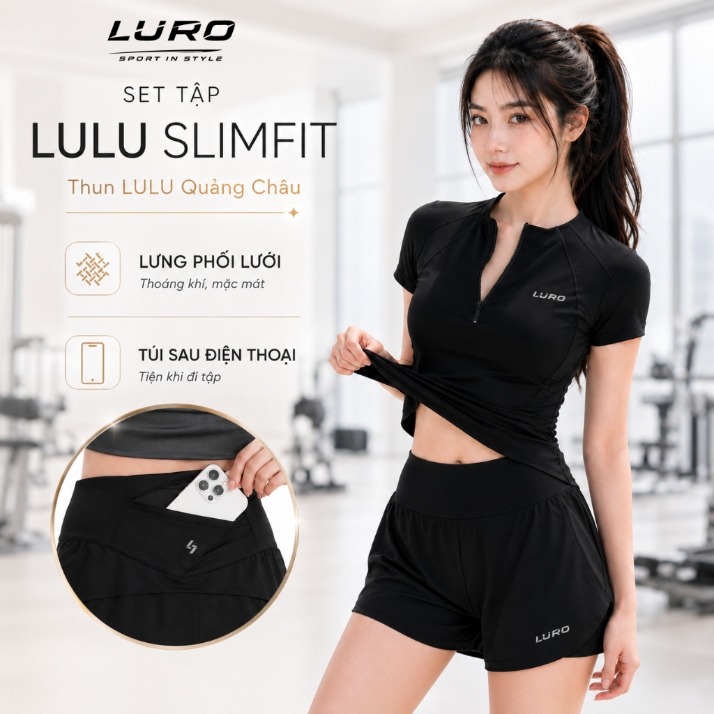 S96N — Set tập gym nữ áo lưới, quần 2 lớp
