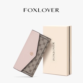 FOXLOVER Ví nữ  Dài  Cổ điển Vintage 3 khe đựng thẻ Thiết kế chống thấm nước Đóng gói hộp quà Hồng Nâu