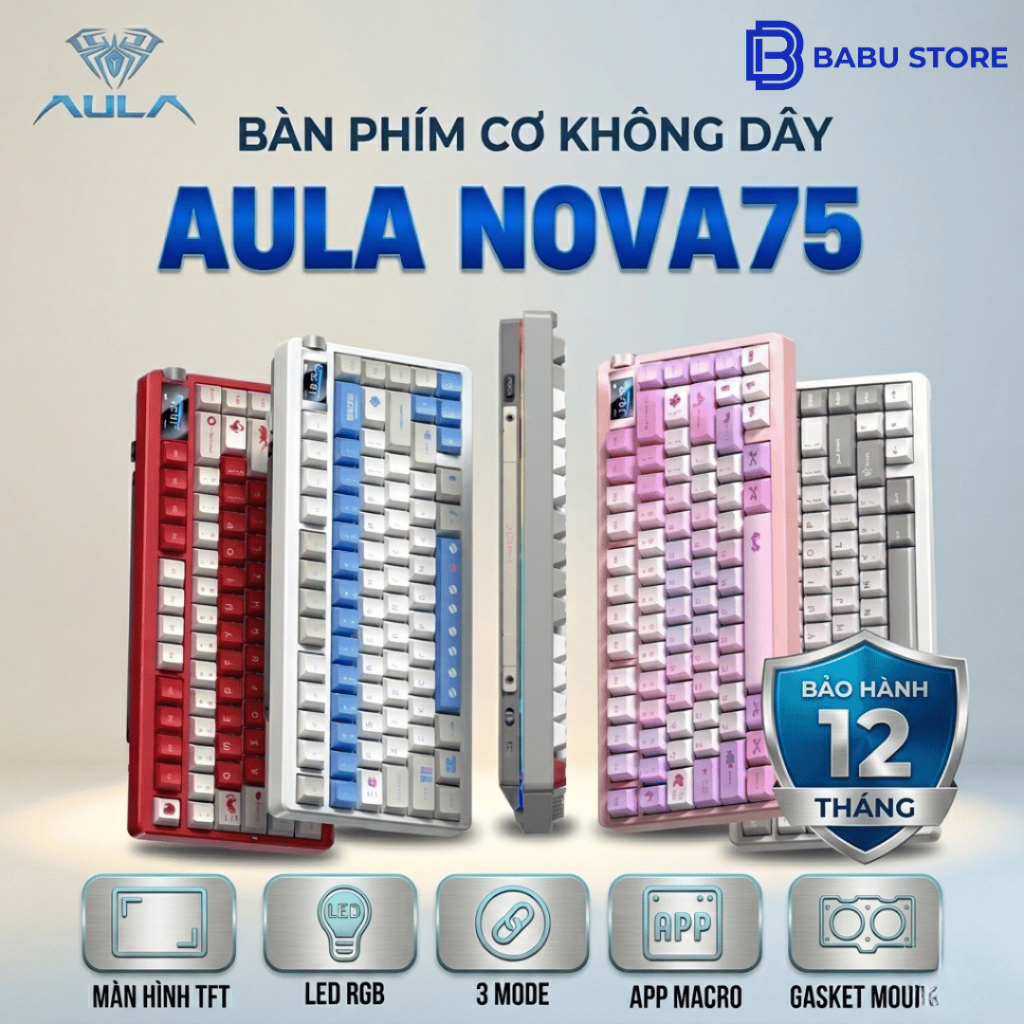 [BH 12H] Bàn phím cơ AULA NOVA75 PRO Kết Nối Không Dây - Có Màn LCD chỉnh gif - Pin 8000mAh dùng chơi game, văn phòng | BigBuy360 - bigbuy360.vn