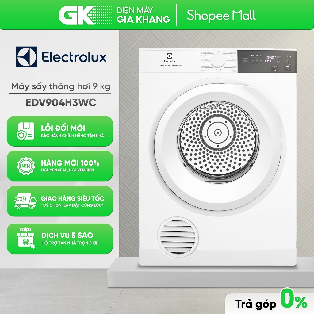 EDV904H3EC | EDV904H3WC Máy sấy thông hơi Electrolux UltimateCare 300 9 kg EDV904H3EC [Freeship HCM]