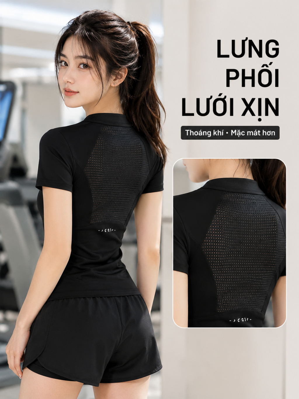 S96N — Set tập gym nữ áo lưới, quần 2 lớp