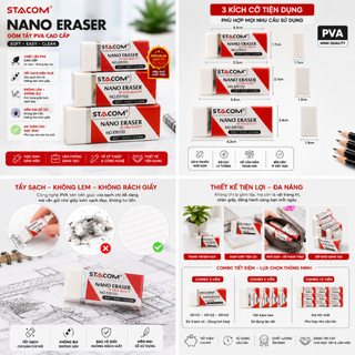 Combo 3 gôm tẩy NANO, chất liệu PVA siêu sạch, nhiều kích cỡ, tiện dụng dành cho học sinh Stacom ER101, ER102, ER103