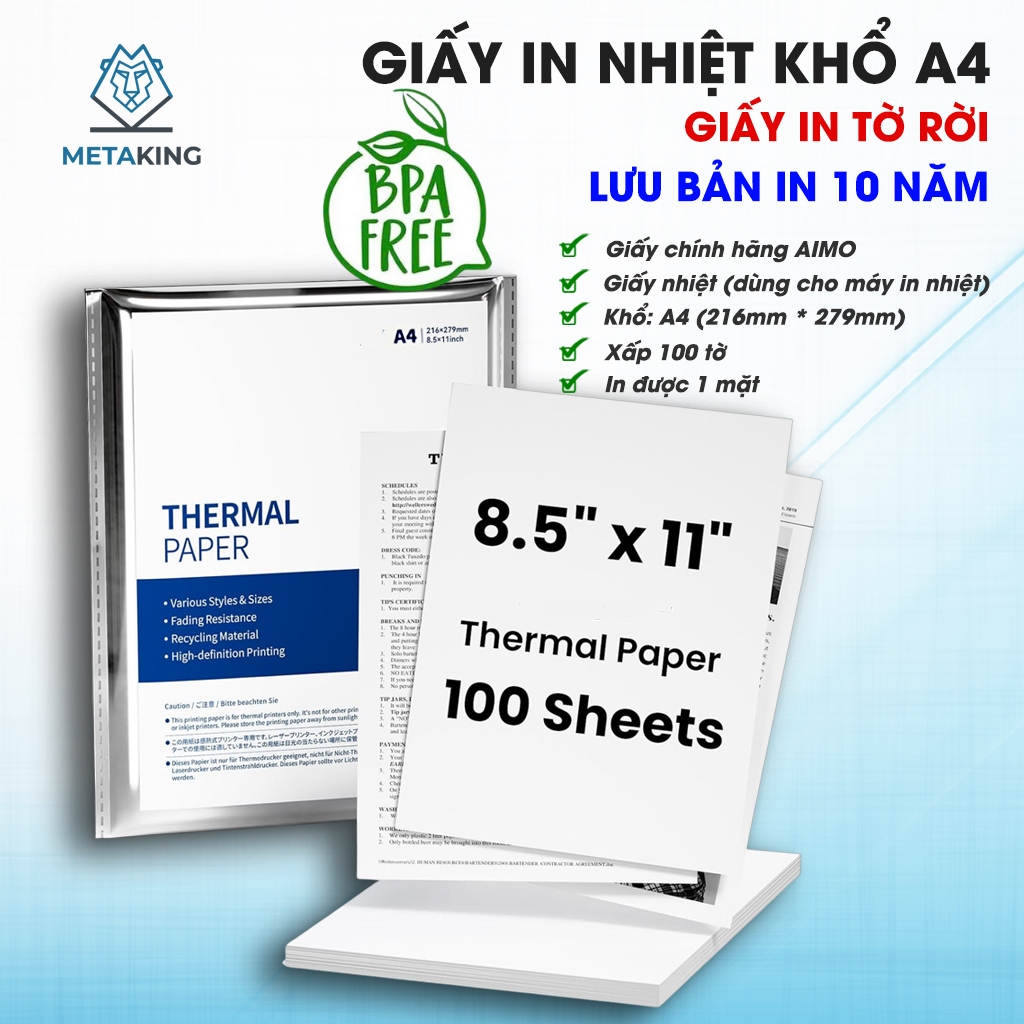 Giấy In Nhiệt Khổ A4  - Lưu Bản In 10 Năm - Không Chứa BPA [GIẤY CHÍNH HÃNG AIMO]