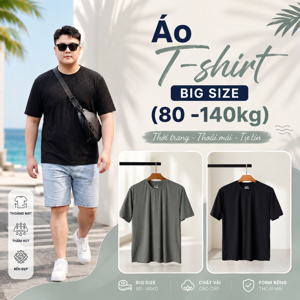 Áo Thun Nam Bigsize 80-140kg AKYOO Cao Cấp, Chất Liệu Cotton Co Giãn, Thoáng Mát, Akyoo Bigsize Nam 