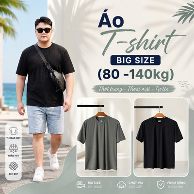 Áo Thun Nam Bigsize 80-140kg AKYOO Cao Cấp, Chất Liệu Cotton Co Giãn, Thoáng Mát, Akyoo Bigsize Nam - AT GHI T, DEN T