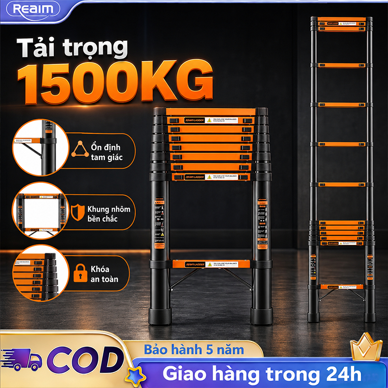 Thang Rút Nhôm Inox I Nhập Khẩu Thang Dễ dàng mang theo chiều cao 1.9m/2.7m/3.9m/4.3m/5.1m/5.9m